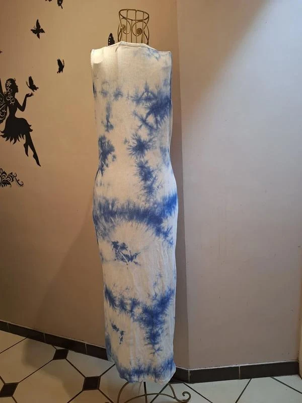 Long blue and white tie-dye dress – photo 4